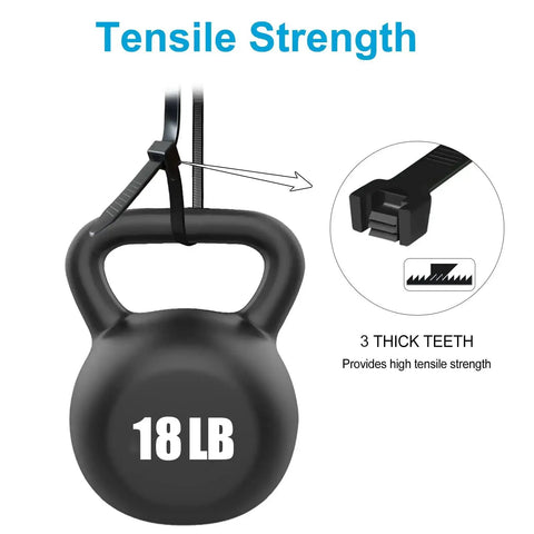 4 Inch Zip Ties 200 Pack With 18 Lb Tensile Strength Black UV Resistant Small Cable Ties showing strength with 18 lb weight