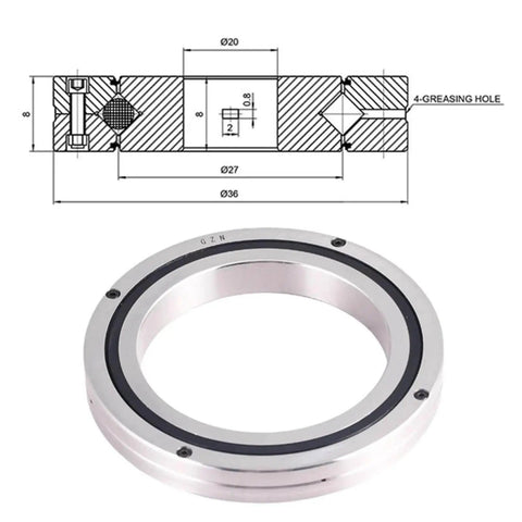 Deep Groove Ball Bearing And Precision Crossed Roller Bearing For Robot Joints RB2008 UUCC0P5 CRB208 20 By 36 By 8 Mm