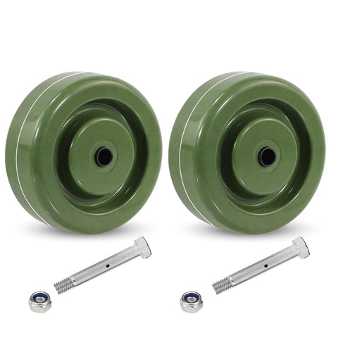 NINOSO high-temp caster wheels, green epoxy resin, 4 in x 1.5 in, 5/16 bore, set of 2 with bolts