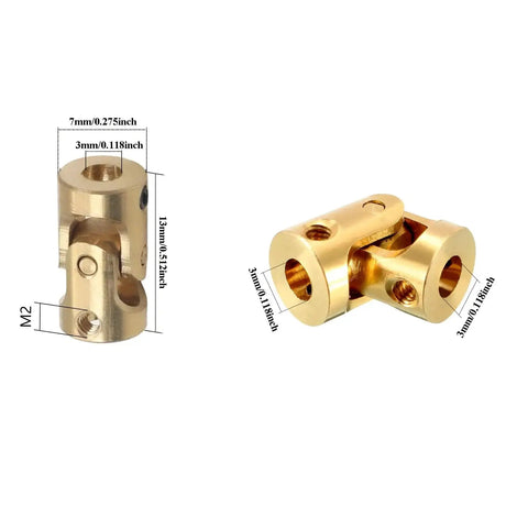 Six Pack 3Mm To 3Mm Universal Joints Rotatable U Joint Couplers For RC Cars And Boats, beefy copper shaft connectors close-up