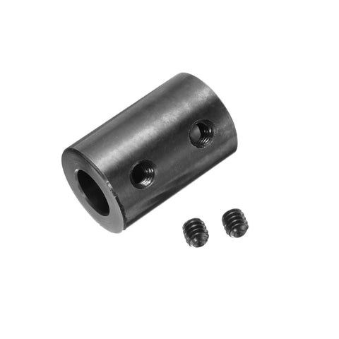 Rigid shaft coupling, 1/2 in bore, 1 in OD, 1-1/2 in length, black oxide steel, with two set screws