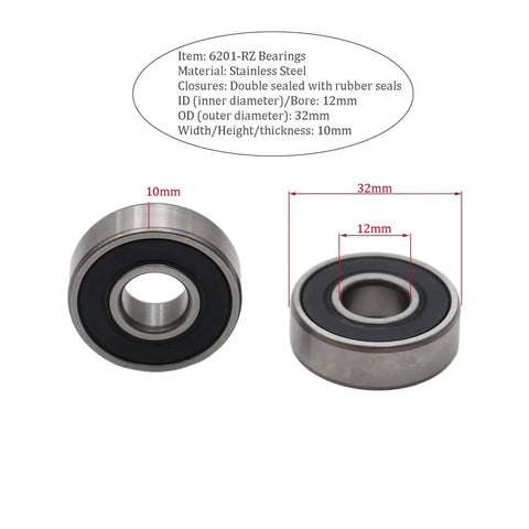 Sealed 6201RZ Ball Bearing 12mm Inner Diameter 32mm Outer Diameter 10mm Width with rubber seals for dirt bike