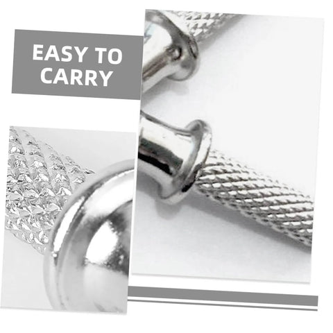 Four Piece Metal Trekking Pole Tips Replacement Accessories Tungsten Tips For Superior Grip On Rough Trails And Varied Terrains Secure Fit For Most Hiking Poles Durable Metal Construction And Versatile Upgrade For Stable Confident Hiking On Any Terrain, close-up view of silver metal tips.