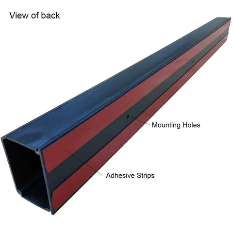Back view of XX Large Latching Cable Raceway For No Fuss Clean Cable Management 3 By 2 Inch Channel 58 Inch Length Black with adhesive strips.