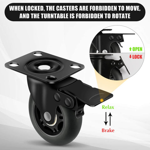 3" Casters Set of 4 - Heavy Duty Quiet Casters, Max Load 2000 lbs, Soft Wheels for Carts, Glide Smoothly and Protect Floors, Locking Furniture Casters - Canadian Ball Bearing Supplier.