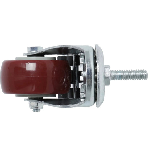 Side view of Heavy Duty Swivel Caster Wheels Set Of 4 2 Inch Diameter With Brakes For Wire Shelves And Workbenches Total Load Capacity 800 Lbs