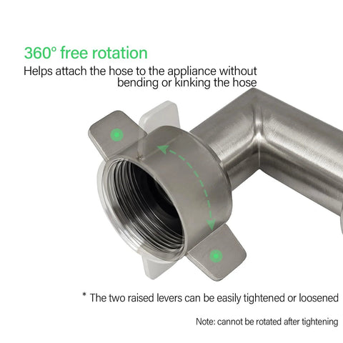 Stainless steel 90-degree hose elbow for RVs, 3/4 in GHT garden hose connector with easy-grip lever, 1-pack