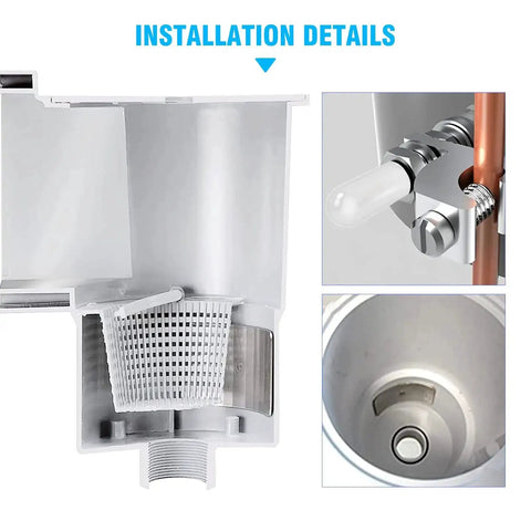 Installation details for Must Have Above Ground Pool Water Bonding Kit With Skimmer Bonding Plate For Most Skimmers, No8 AWG