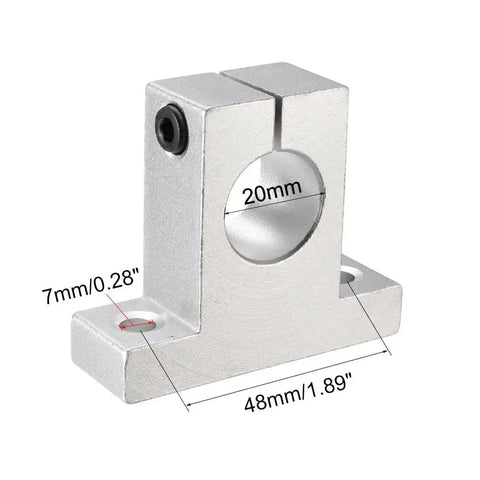 Side view of 4 Pieces SK20 Aluminum Linear Rail Shaft Support with 20mm diameter, lightweight aluminum, 7mm mounting holes.