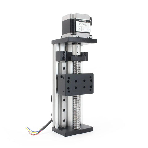 400mm 15.75 Inch Linear Motion Guide Actuator With Beefy Dual Linear Rails 1605 Ballscrew visible in a vertical position.