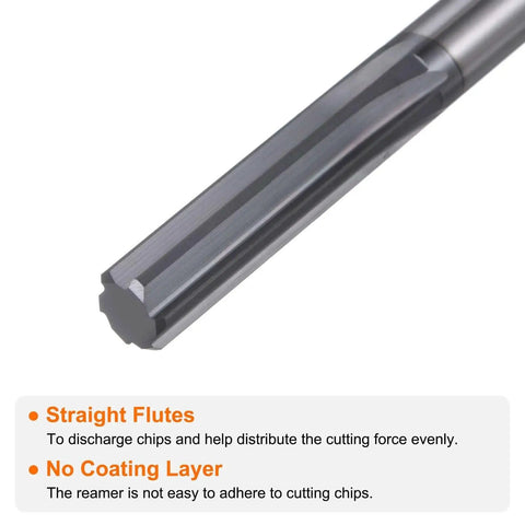 Pro Grade Carbide Chucking Reamer 0.314 Inch Diameter Straight Flute With Straight Shank 70mm OAL, close-up of straight flutes