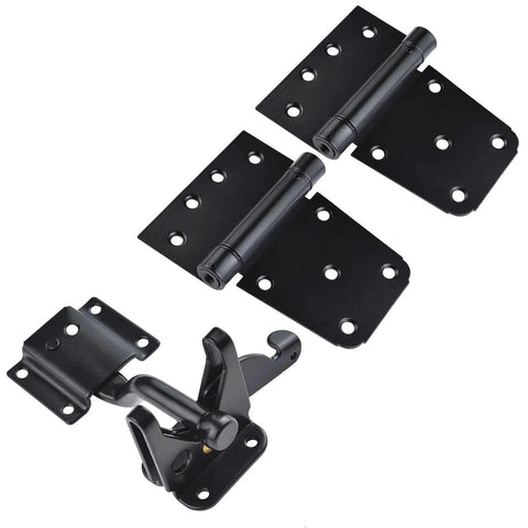 Self Closing Gate Hardware Kit With Self Locking Gate Latch And Two Pack 3.5 Inch Heavy Duty Adjustable Spring Hinges In Black for gates