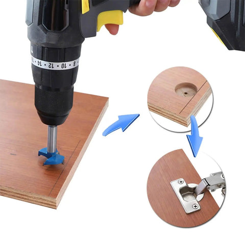Concealed Hinge Jig 35mm Drilling Guide For Frameless Cabinets And Wardrobes, Adjustable Pressure Plate Quick Clamp in use