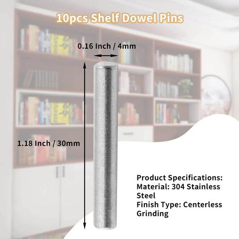 10 Pack Stainless Steel Shelf Dowel Pins 4x30mm Chamfered Ends For Easy Install Bunk Beds Cabinets And Shelves Smooth Silver