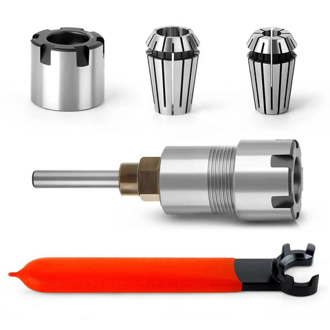 1/4 Inch Shank Router Bit Extension Collet ER20M Extender Chuck Converter Adapter with wrench and collets displayed