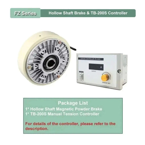 Heavy Duty Hollow Shaft Magnetic Powder Brake Kit DC24V With TB-200S Controller, industrial servo brake system