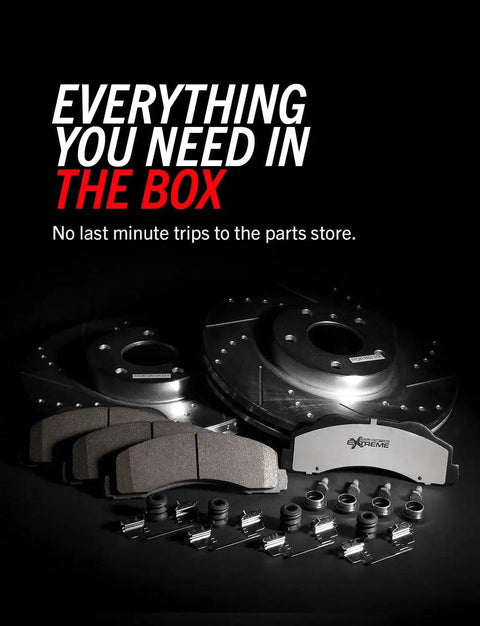 PowerStop front brake kit with two drilled/slotted rotors and carbon ceramic pads, including hardware