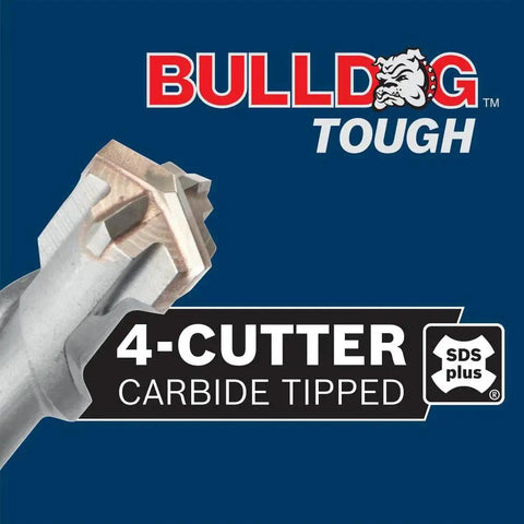 Four Cutter Carbide Tipped Bulldog Head Rotary Hammer Drill Bit for Concrete with Rebar, SDS-Plus, 1-1/8 x 8 x 10 In, Bosch HC4C2283