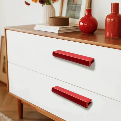 10 Pieces Adjustable Drawer Pulls And Cabinet Handles Center To Center 1 Inch To 4 Inches on white dresser, red finish