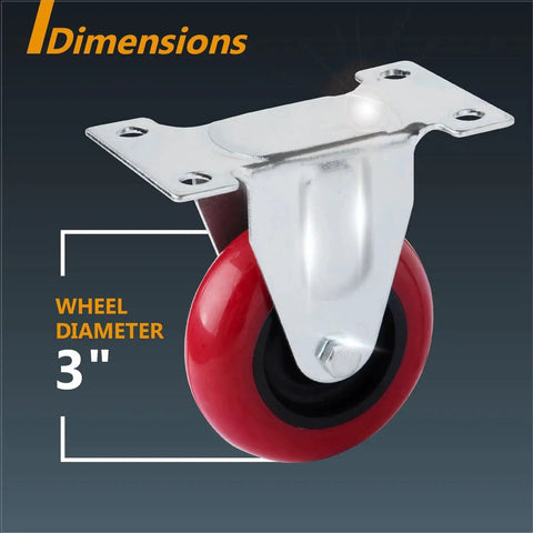 3 Inch Fixed Plate Caster Wheels Set Heavy Duty Rubber Casters 640 Lb Load Capacity Non Marring And Smooth Rolling