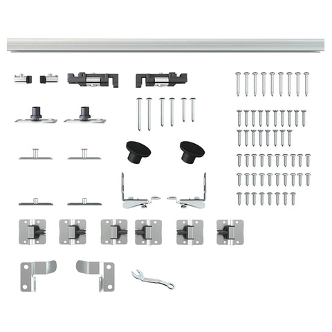 60 Inch Bifold Door Hardware Kit For Four Doors Top Mounted Sliding Barn Style Rails And Rollers components displayed