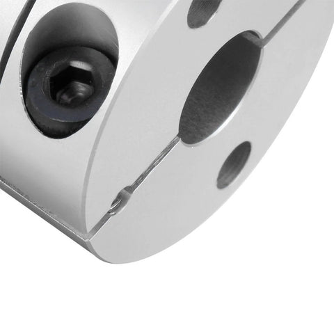 Clamp-tight motor shaft coupling, 8mmx10mm, two-diaphragm type, metal, silver, close-up view
