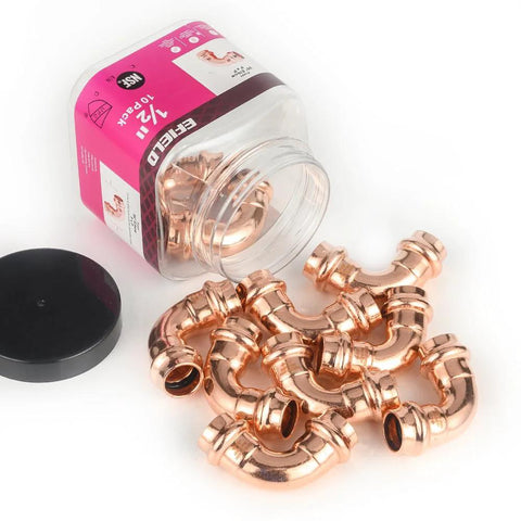 Pack of 10 copper press-fit 1/2 in. x 1/2 in. 90° elbow fittings for copper tube, Amazon.