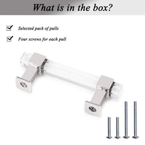 10 Pack 5 Inch Center To Center Adjustable Cabinet Handles Modern Drawer Pulls with screws and acrylic tube on chrome base