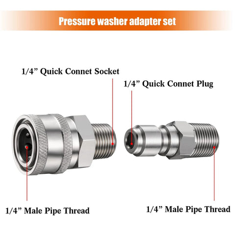 Shimeyao 4-set pressure washer quick-connect adapters: 1/4" socket and 1/4" plug with male pipe threads