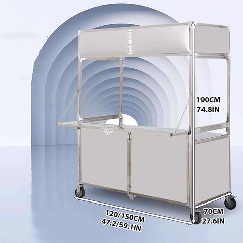 Heavy Duty Food Cart On Wheels For Street Food Markets And Events, Thickened Sheet Metal Construction with Large Storage Space
