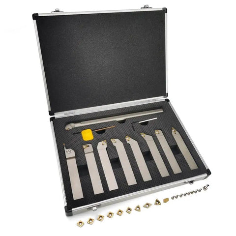 Heavy Duty Nickel Plated Indexable Tool Holder Set With Three Quarter Inch Shank Nine Piece CNC Lathe Tool Holders And Boring Bar