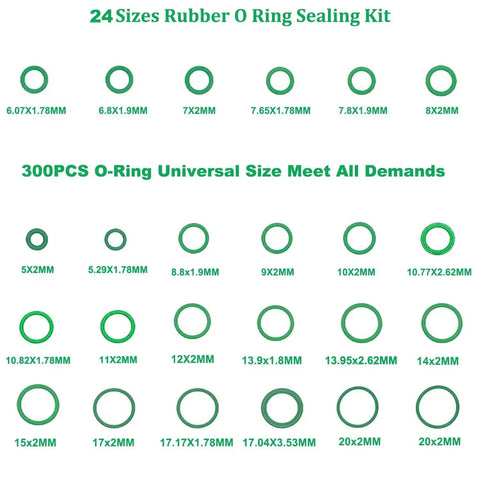 AC O Ring Kit 400 Piece Seal Washer Set for Your Ride, 12 Size O Ring Assortment, R134a R12 Refrigerant Ready, displayed in 24 sizes