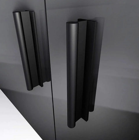 Self Adhesive Edge Finger Pull Door Handle Set Two Pack For Glass Wood Metal And Plastic Surfaces, installed on cabinet.