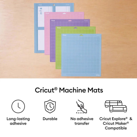 Four Piece Cutting Mat Variety Pack For Cricut Explore And Maker Machines 12 By 12 Inches Includes Two StandardGrip Mats One LightGrip Mat And One StrongGrip Mat on table