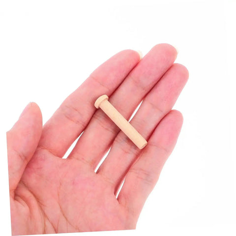 Person holding a single piece from the Solid Wood 20 Piece Miniature Nails Set For Crafts And Model Building, showing size and material.