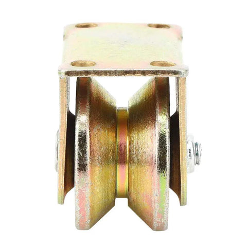 Front view of Heavy Duty 45 Steel V Groove Wheel for Sliding Doors and Machinery Tracks Industrial Caster Wheel in durable steel construction.