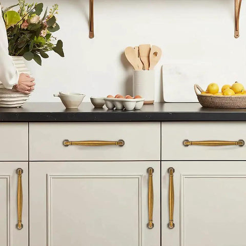 10 Pack Antique Brass Cabinet Pulls 3 Inch Center To Center Vintage Solid Hardware on kitchen cupboards and drawers