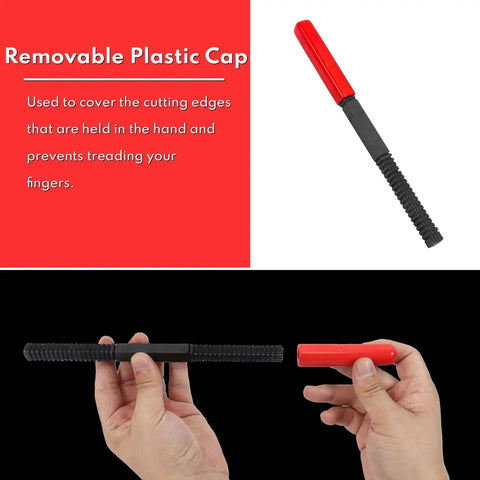 3 Piece Thread File Set for SAE and Metric External Threads Repair showing tool with removable plastic cap