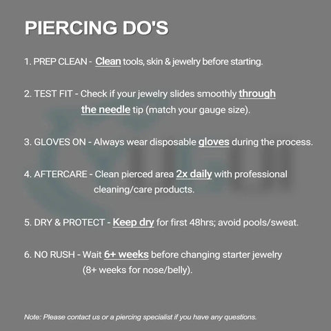 Image showing piercing do's list for Beginner Friendly Belly Button Piercing Kit 16Pcs Set With Navel Rings and Needles.