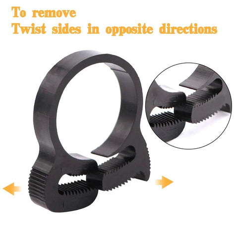 Close-up of nylon hose clamp from 56-Pcs Heavy Duty Nylon Hose Clamps Assortment With Double Snap Grip, showing high security teeth and double grip