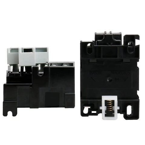 Front and back view of 3-Pole 50A Magnetic AC Contactor with Adjustable Ith Thermal Overload Relay 110V Coil on DIN Rail Mount