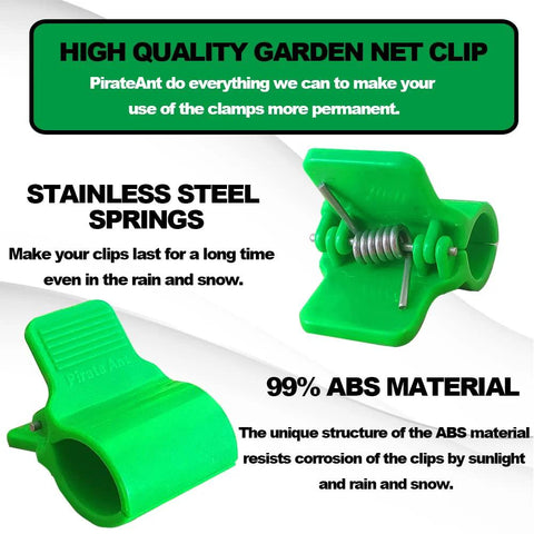 Two green PirateAnt greenhouse clamps for 1/2 inch PVC pipe, stainless steel springs