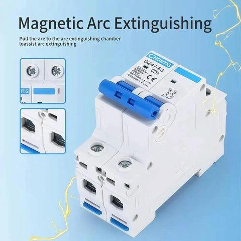 20 Amp Two Pole 120V And 240V Circuit Breaker With Thermal Magnetic Trip for solar and RV systems, DIN rail, side view