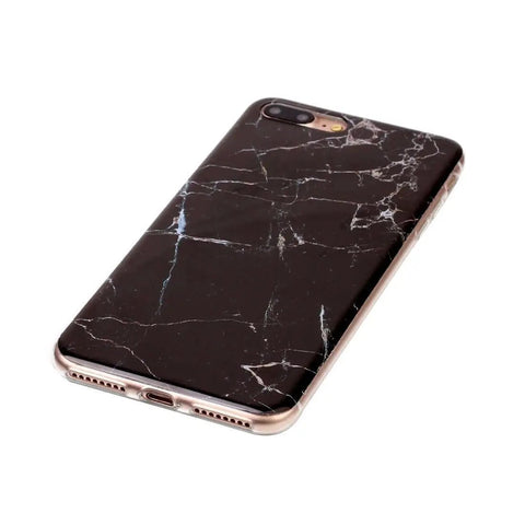 Black marble pattern phone case on smartphone back view
