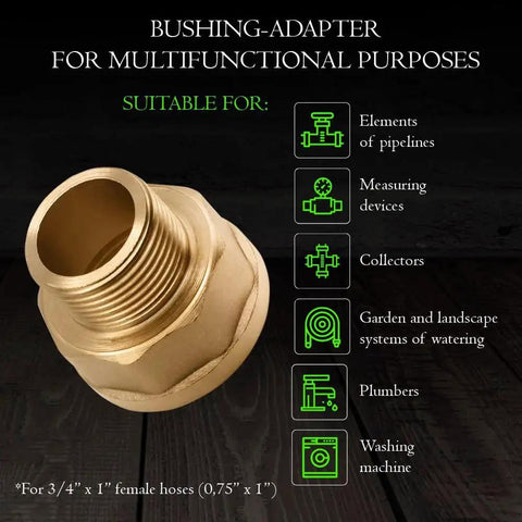 Brass Adapter Three Quarters Inch Male To One Inch Female NPT Pipe Fitting for various uses, corrosion-resistant connector