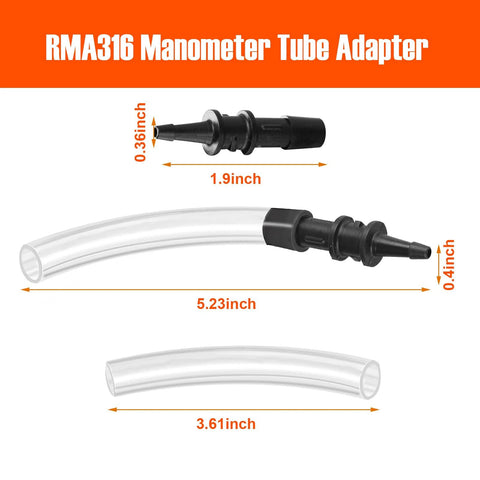 RMA316 manometer tube adapter set, 2 pcs, black 3/16–5/16 in fittings with clear tubing for Fieldpiece gas appliances