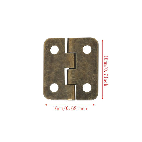 Mini Vintage Hinges Set With Screws, 20 Piece Bronze Pocket Flush Hinges, 18x16 mm, front view