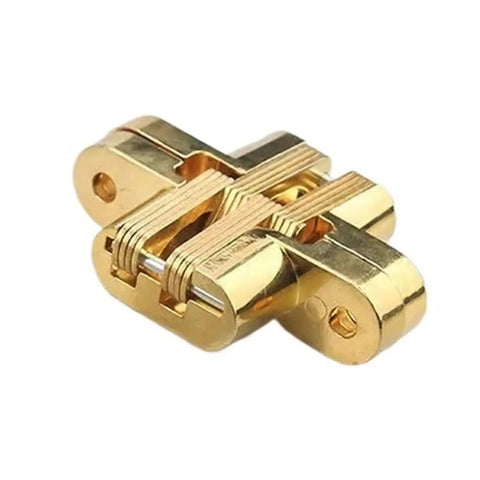 Heavy Duty Sealed Bearing Gate Hinges One Piece Zinc Alloy Cross Hidden Hinge 8x42mm Invisible Hinge 180 Degree Folding Door Gold Finish Quiet Smooth Opening For Left Or Right Doors in a gold finish