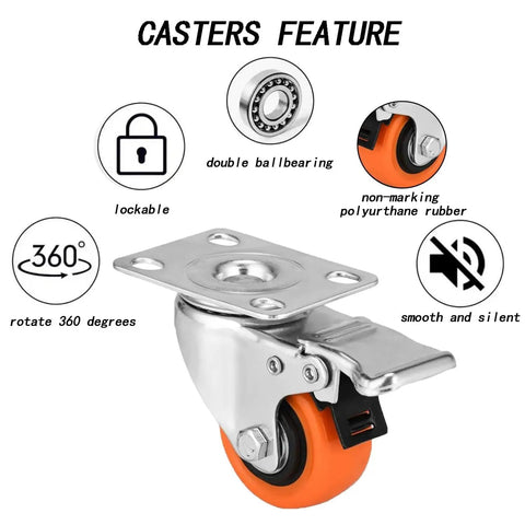 Two Inch Caster Wheels Set Of Four With Locking Swivel Casters Heavy Duty Load Capacity Up To 600 Lbs features and materials diagram