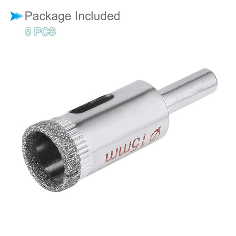 Single drill bit from Diamond Drill Bit Set For Glass And Ceramic, 15mm Hole Cutting Size, Nickel Plated Diamond Core Bits, 5 Piece Drill Bit Kit
